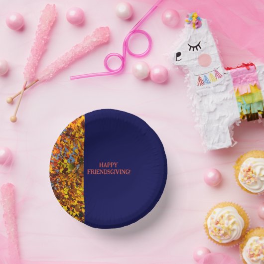 Navy Blue & Leaves Thanksgiving Friendsgiving Papieren Kommen (Feest)