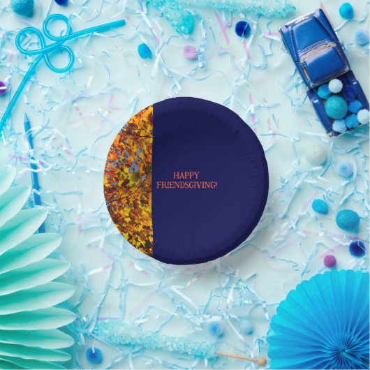 Navy Blue & Leaves Thanksgiving Friendsgiving Papieren Kommen (Feest)