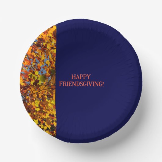 Navy Blue & Leaves Thanksgiving Friendsgiving Papieren Kommen (Voorkant)
