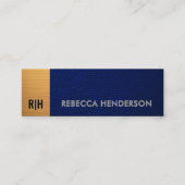 Navy Blue Leer & Metallic Goud Panel Monogram Mini Visitekaartje (Voorkant)