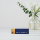 Navy Blue Leer & Metallic Goud Panel Monogram Mini Visitekaartje (Staand voorkant)
