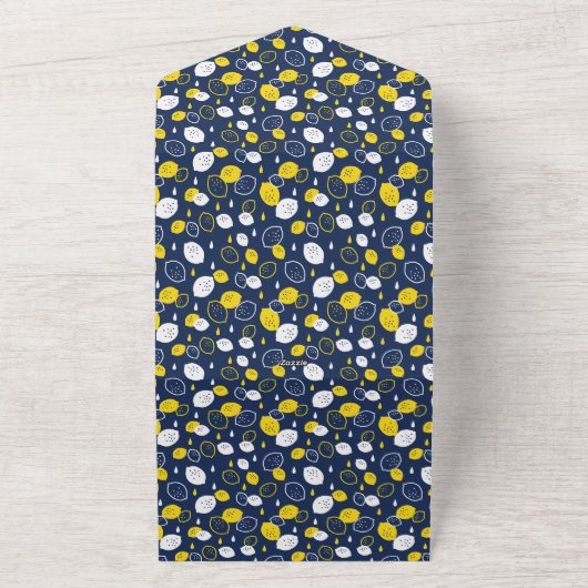 Navy Blue Lemon Art – Verfrissend Citrus Design All In One Uitnodiging (Buitenkant)