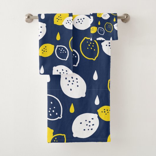 Navy Blue Lemon Art – Verfrissend Citrus Design Bad Handdoek (Insitu)