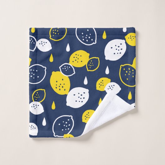 Navy Blue Lemon Art – Verfrissend Citrus Design Bad Handdoek (Wasdoekje)