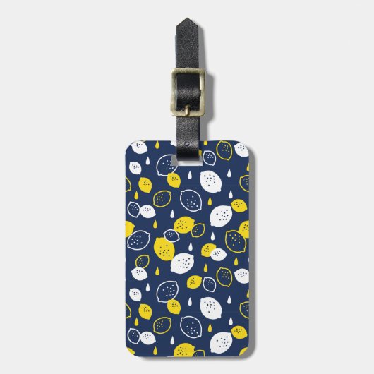 Navy Blue Lemon Art – Verfrissend Citrus Design Bagagelabel (Voorkant verticaal)
