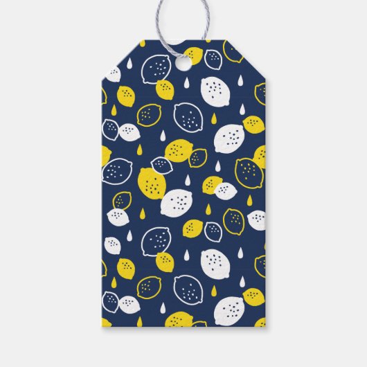 Navy Blue Lemon Art – Verfrissend Citrus Design Cadeaulabel (Voorkant)