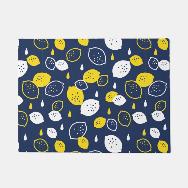 Navy Blue Lemon Art – Verfrissend Citrus Design Deurmat (Voorkant)