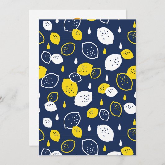 Navy Blue Lemon Art – Verfrissend Citrus Design Feestdagenkaart (Voorkant / Achterkant)
