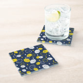 Navy Blue Lemon Art – Verfrissend Citrus Design Glazen Onderzetter (Schuin)