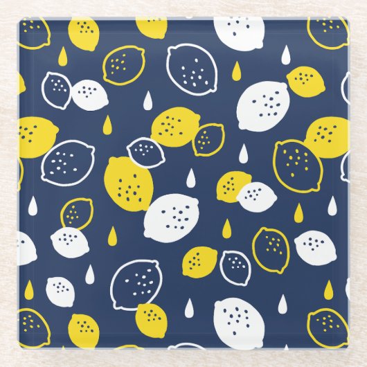 Navy Blue Lemon Art – Verfrissend Citrus Design Glazen Onderzetter (Voorkant)