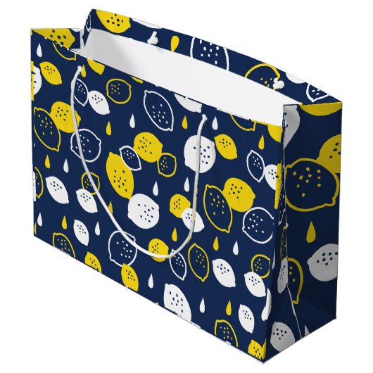 Navy Blue Lemon Art – Verfrissend Citrus Design Groot Cadeauzakje (Achterkant Gekanteld)