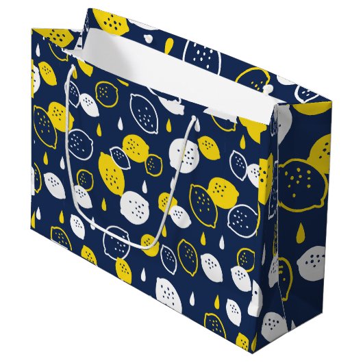 Navy Blue Lemon Art – Verfrissend Citrus Design Groot Cadeauzakje (Voorkant Gekanteld)