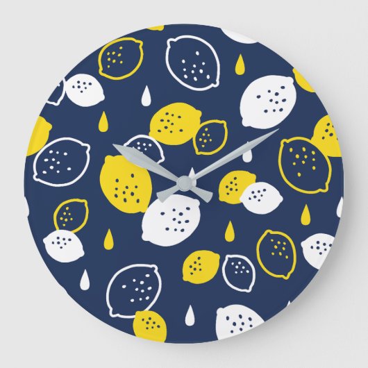 Navy Blue Lemon Art – Verfrissend Citrus Design Grote Klok (Voorkant)