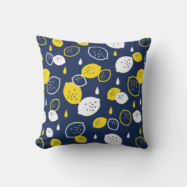 Navy Blue Lemon Art – Verfrissend Citrus Design Kussen (Voorkant)