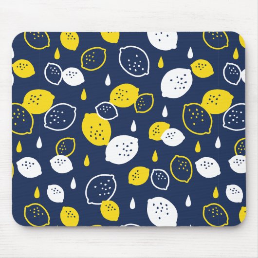 Navy Blue Lemon Art – Verfrissend Citrus Design Muismat (Voorkant)