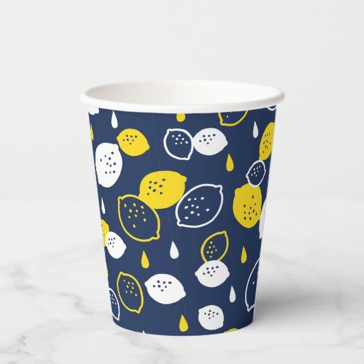 Navy Blue Lemon Art – Verfrissend Citrus Design Papieren Bekers (Achterkant)