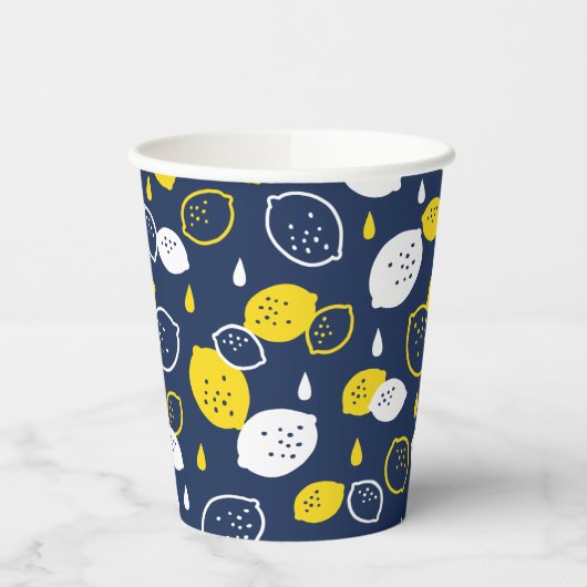 Navy Blue Lemon Art – Verfrissend Citrus Design Papieren Bekers (Links)