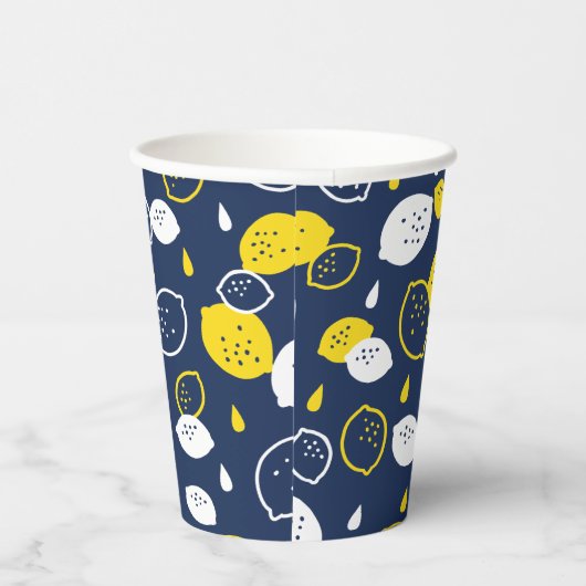 Navy Blue Lemon Art – Verfrissend Citrus Design Papieren Bekers (Rechts)