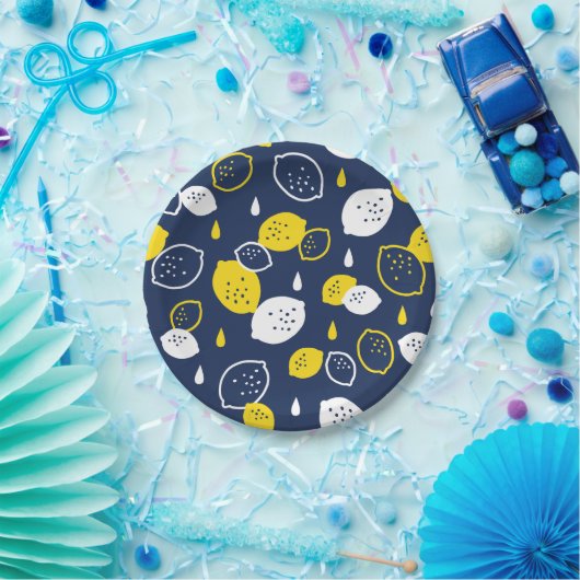 Navy Blue Lemon Art – Verfrissend Citrus Design Papieren Bordje (Feest)