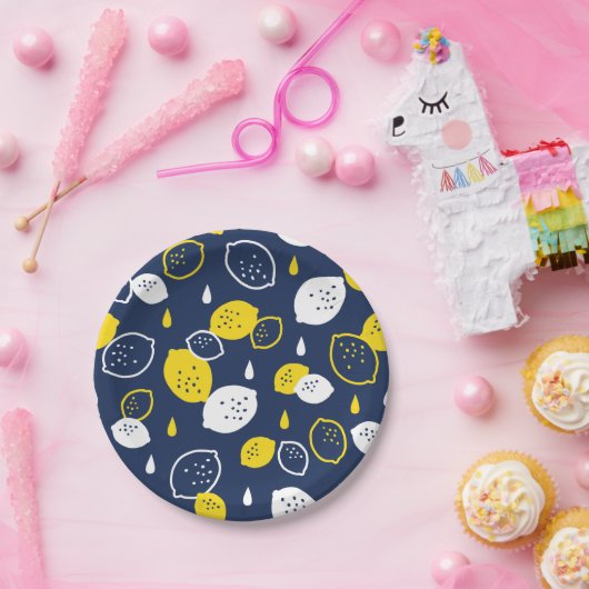 Navy Blue Lemon Art – Verfrissend Citrus Design Papieren Bordje (Feest)