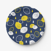 Navy Blue Lemon Art – Verfrissend Citrus Design Papieren Bordje (Voorkant)