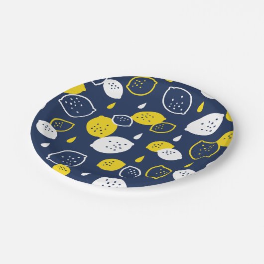 Navy Blue Lemon Art – Verfrissend Citrus Design Papieren Bordje (Gekanteld)