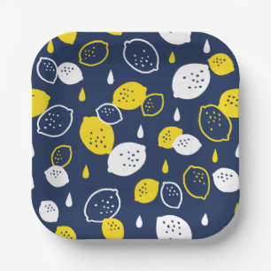 Navy Blue Lemon Art – Verfrissend Citrus Design Papieren Bordje