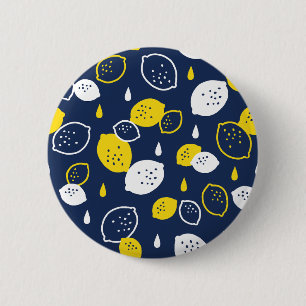 Navy Blue Lemon Art – Verfrissend Citrus Design Ronde Button 5,7 Cm