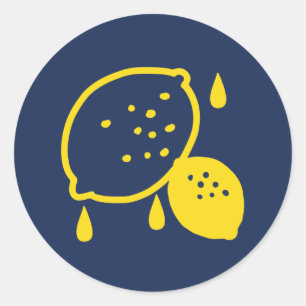 Navy Blue Lemon Art – Verfrissend Citrus Design Ronde Sticker