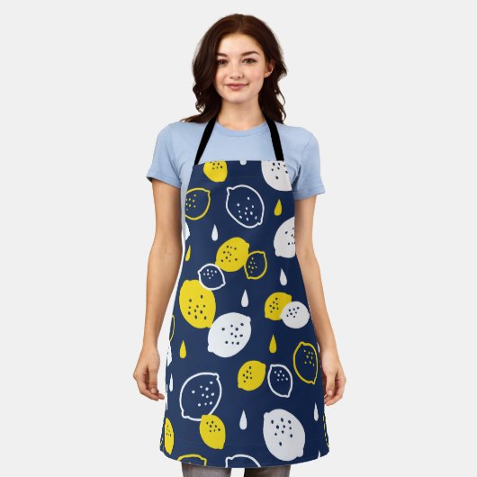 Navy Blue Lemon Art – Verfrissend Citrus Design Schort (Gedragen)