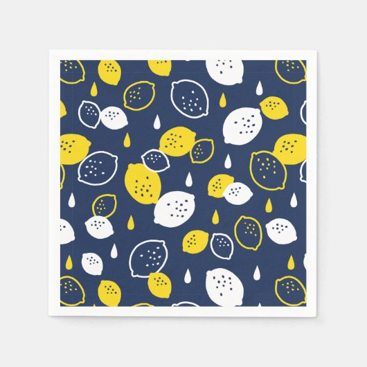 Navy Blue Lemon Art – Verfrissend Citrus Design Servet (Voorkant)