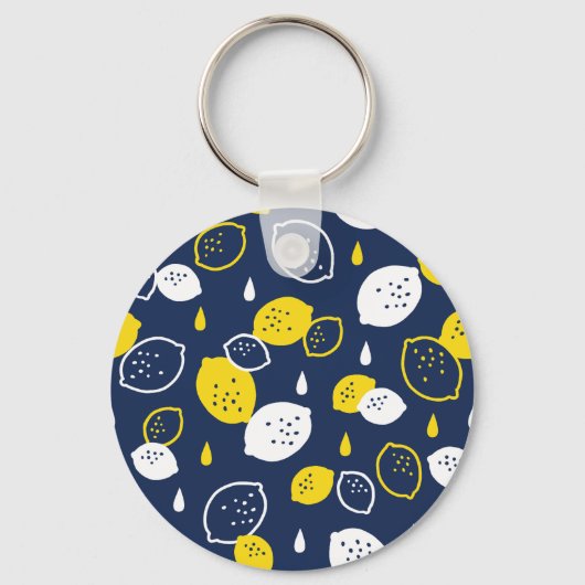 Navy Blue Lemon Art – Verfrissend Citrus Design Sleutelhanger (Voorkant)
