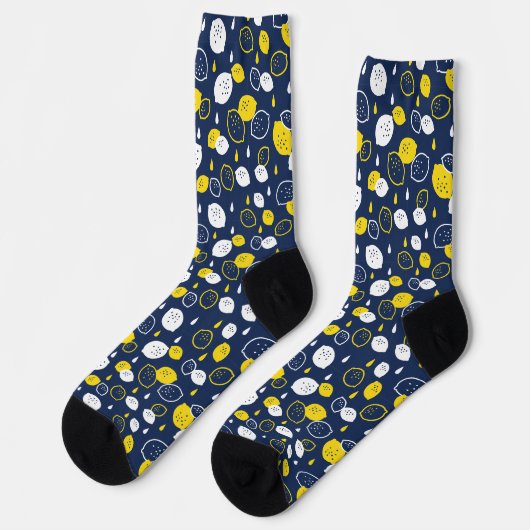 Navy Blue Lemon Art – Verfrissend Citrus Design Sokken (Links)