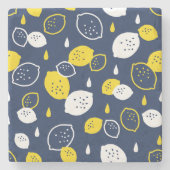 Navy Blue Lemon Art – Verfrissend Citrus Design Stenen Onderzetter (Voorkant)