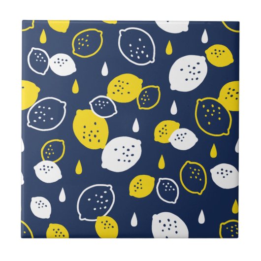 Navy Blue Lemon Art – Verfrissend Citrus Design Tegeltje (Voorkant)