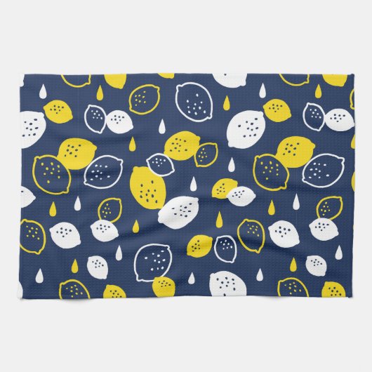Navy Blue Lemon Art – Verfrissend Citrus Design Theedoek (Horizontaal)