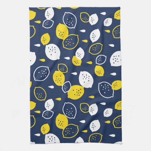 Navy Blue Lemon Art – Verfrissend Citrus Design Theedoek (Verticaal)