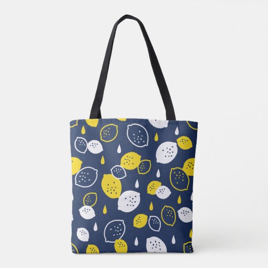 Navy Blue Lemon Art – Verfrissend Citrus Design Tote Bag (Achterkant)