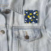 Navy Blue Lemon Art – Verfrissend Citrus Design Vierkante Button 5,1 Cm (In situ)