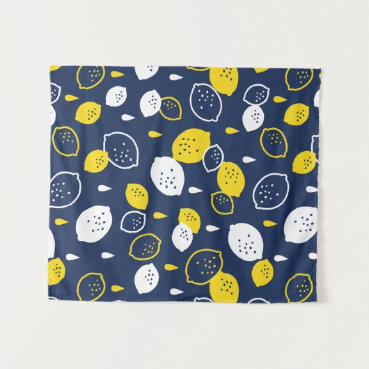 Navy Blue Lemon Art – Verfrissend Citrus Design Wandkleed (Voorkant (horizontaal))