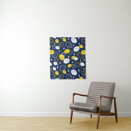 Navy Blue Lemon Art – Verfrissend Citrus Design Wandkleed (In situ)
