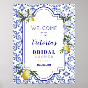 Navy Blue & Lemon bruiloft feest begrroeting Poster