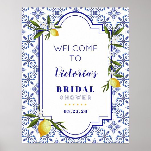 Navy Blue & Lemon bruiloft feest begrroeting Poster (Voorkant)