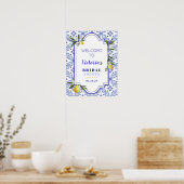 Navy Blue & Lemon bruiloft feest begrroeting Poster (Keuken)