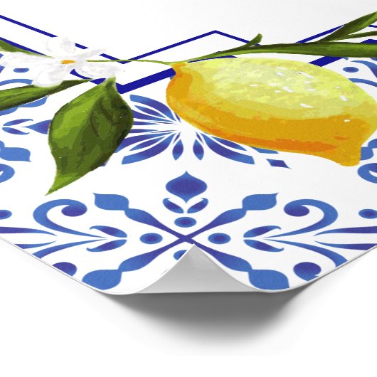 Navy Blue & Lemon bruiloft feest welkom Poster (Hoek)