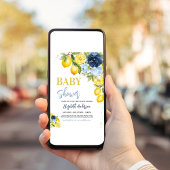 Navy Blue Lemon Citrus Floral Baby shower Kaart