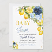 Navy Blue Lemon Citrus Floral Baby shower Kaart (Voorkant)