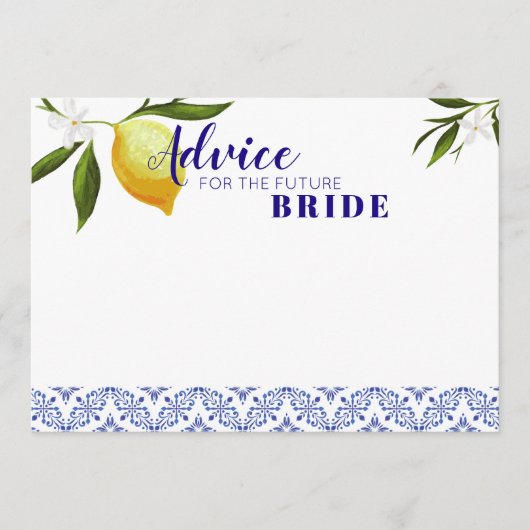 Navy Blue & Lemons Advice voor toekomstige bride Advieskaart (Voorkant)