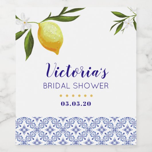 Navy Blue & Lemons vrijgezellenfeest gunst Wijn Etiket (Enkel label)