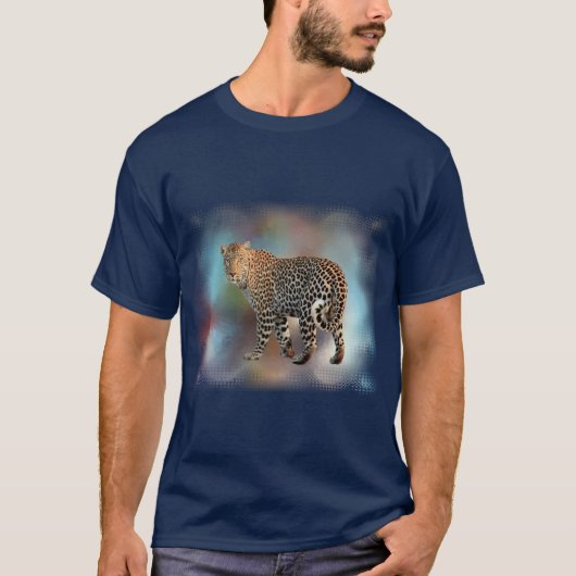 Navy Blue Leopard Modern Elegant Sjabloon T-shirt (Voorkant)